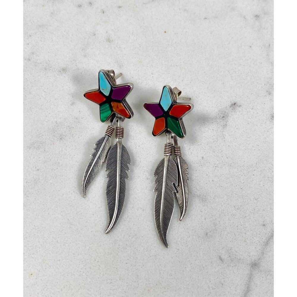 Sterling Earrings Stars/Feather, Turquoise, Coral, Marcasite, Agate, Onyx, Taxco